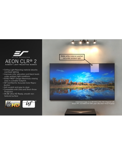 123-Inch Aeon CLR 2 Series Fixed Frame Ceiling/Ambient Light Rejecting 16:9 Front Projection Screen