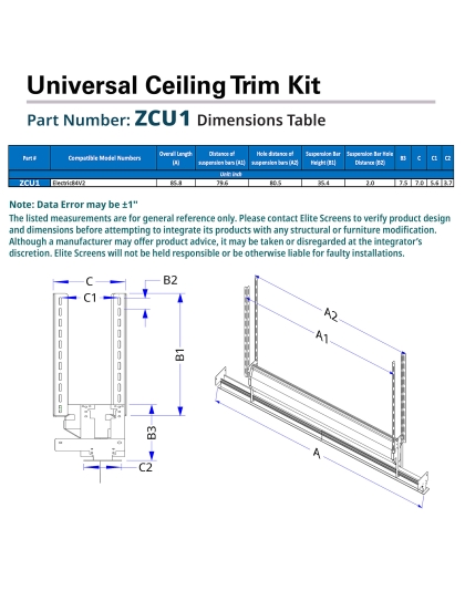 Elite Screens Universal Ceiling Trim Kit for Concealed Hidden In-ceiling Projector Screen Installation, ZCU1