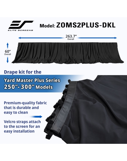 Elite Screens Bottom Drape Skirt for Yard Master 2 Plus Projection Screens 250-Inch - 300-Inch Diagonal models. Dimensions: 263-Inch L x 60-Inch H