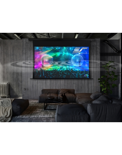150-Inch Saker Tab-Tension AcousticPro UHD Series Electric Tab Tension Acoustically Transparent 16:9 Front Projection Screen