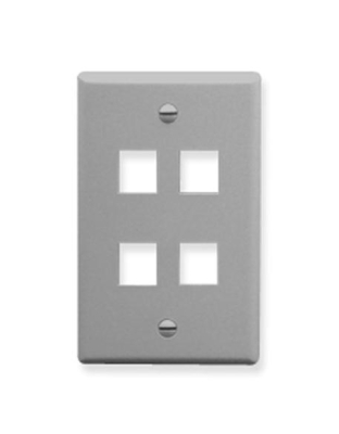 FACEPLATE, FLAT, 1-GANG, 4-PORT, GRAY