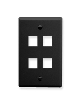 FACEPLATE, FLAT, 1-GANG, 4-PORT, BLACK