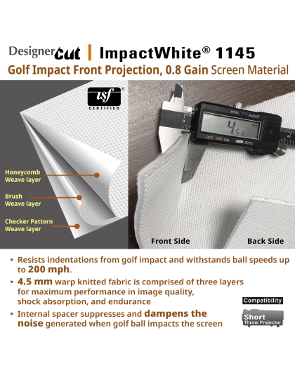 Designer Cut, 98-Inch Diag, 10'x13' ImpactWhite DIY Raw Projector Screen Material for Golf/Multi-Sport Simulation, RM-10X13-IPW